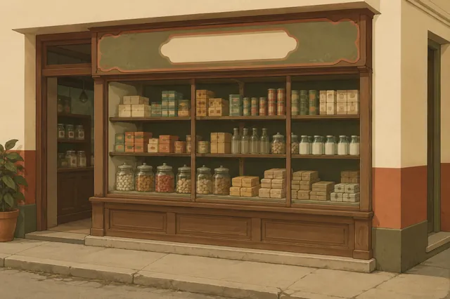 Vitrina de vidrio de una tienda de barrio
