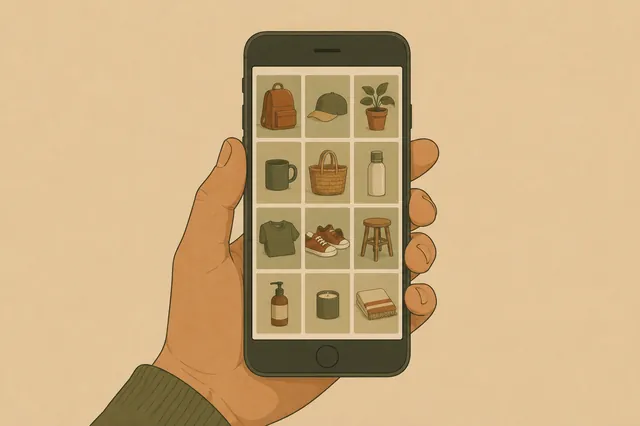 Cuadrícula de productos en un celular